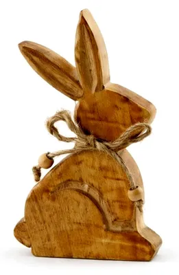 Produktbild von Hase aus Mangoholz Natur 15 cm - Holzfigur zum Hinstellen für Frühling und Ostern - rustikale Osterdekoration aus Holz - Dekofigur im Naturlook