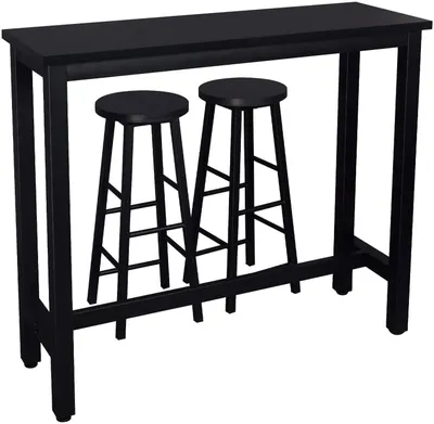 Produktbild von Bartisch-Set mit 2 Barhockern, Metallgestell, MDF | Schwarz | 120x40x100cm