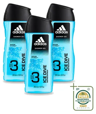 Productafbeelding van 3 x Adidas Ice Dive 2-in-1 douchegel & shampoo - 250 ml - Voordeelverpakking - 3 stuks
