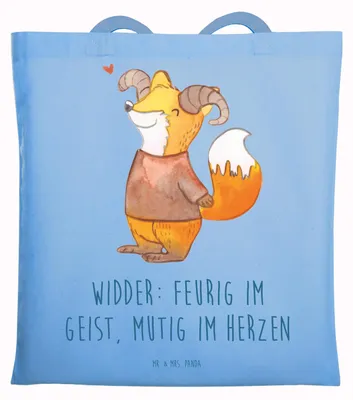 Produktbild von Mr. & Mrs. Panda Schultasche Widder Astologie - Sky Blue - Geschenk, totebag, Beutel, Tierkreiszeichen, Geburtstagsgeschenk, Tote Bag, Sternzeichen, Astrologie, Tasche