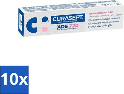 Produktbild von Curasept - ADS 720 Gel-Zahnpasta - Chlorhexidin 0,20 % - Schützt Zahnfleisch & Zähne - 75 ml - Vorteilspack - 10 Stücke