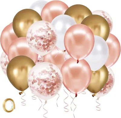 Produktbild von Konfetti-Latexballons, 50 Stück Roségold und Weiß mit goldenem Band, 30 cm Durchmesser, für Geburtstags-, Hochzeits- und Brautparty-Dekorationen