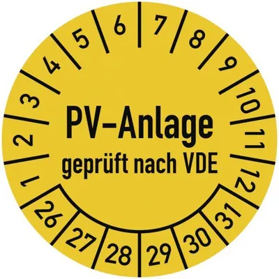 Produktbild von Dreifke® Prüfplakette PV-Anlage  nach VDE, 2026-2031, Dokumentenf., Ø ...