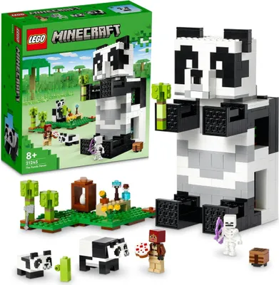 Image de LEGO 21245 Minecraft La maison du panda Set, maison mobile en forme de panda avec figurines d'animaux et squelette, jouet pour garçons et filles à partir de 8 ans