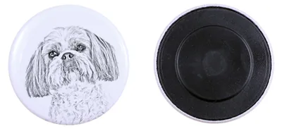 Produktbild von Shih Tzu Magnet mit einem Hundepfotenabdruck, außergewöhnlich leicht, starker Magnet, handgefertigtes Produkt der Marke Art-Dog