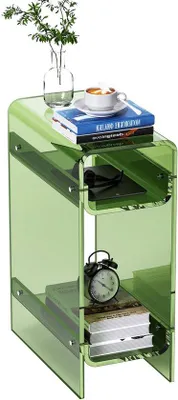 Immagine prodotto di Ibenzoa® Tavolino laterale sottile in acrilico trasparente, 21,6 x 40,5 x 55,1 cm – elegante comodino per soggiorno, camera da letto e ufficio