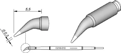 Obrázek produktu pro JBC pájecí hrot řady C210, kulatý tvar, C210010/Ø 0,3 mm, zahnutý C210010