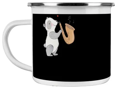 Produktbild von Mr. & Mrs. Panda Emaille Tasse 8. Hochzeitstag Blechhochzeit - Schwarz - Geschenk, Kaffeepott, Heirat, becher, romantische Geschenke, Beständigkeit, Teetasse, Liebe, Pott