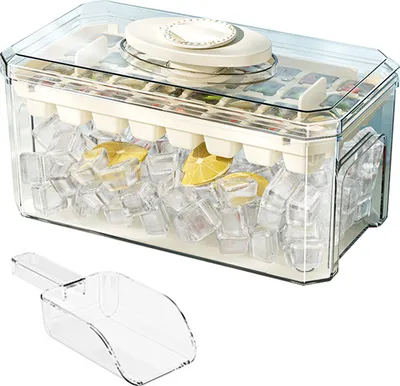 Produktbild von Eiswürfelform mit Deckel, Behälter, Eisschaufel, 32-fach-Eiswürfelbereiter für den Gefrierschrank, leicht zu lösende DIY-Eiswürfelform für Whisky, Cocktails und Kaffee