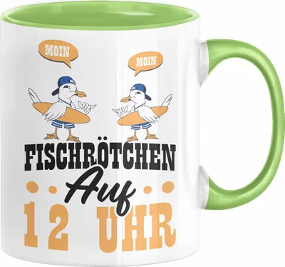 Produktbild von Moin Tasse Geschenk Norddeutschland Sylt Norderney Möwen Fischbrötchen Geschenkidee Norddeutschland (Grün)