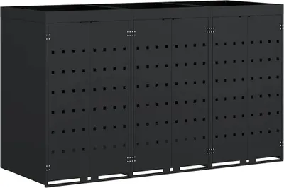 Immagine prodotto di vidaXL Carrello portarifiuti per 3 contenitori nero 204 x 77,5 x 121,5 cm