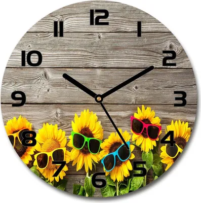 Produktbild von Wanduhr aus Glas 30fi Glasbild Glasuhr Gehärtetes Glas - schwarze-zeiger - Sunflowers