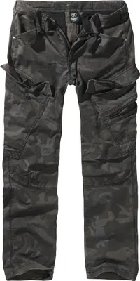 A pair of camouflage cargo pants laid flat.