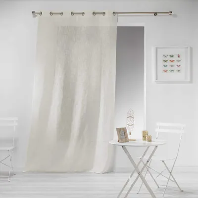 Vorhang mit Ösen, Linnenlook, Polyester, Natur, 280x140 cm