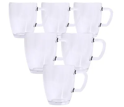 Obrázok produktu pre Sada 6 sklenených šálok na kávu, 370 ml | Elegantné čajové poháre z číreho skla s uškom | Sada pohárov na latte macchiato, cappuccino, kávu a horúce nápoje |
