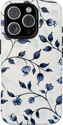 Produktbild von Elegantes blaues Blütenrankenmuster – Hülle Kompatibel mit iPhone 16 Pro