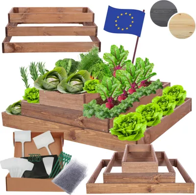 Produktbild von MODO24 Hochbeet Holz, Pflanzkasten, Massivholz, Kiefer, Kräuterbeet, Blumenkasten, Garten, Terrasse, 27x117x80 cm, Braun, ZP09