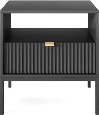 Image de Table de nuit haute brillance Tiroirs Meuble d'appoint Push To Open ; noir