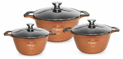 Produktbild von 6-teiliges Kochtopfset mit Marmorbeschichtung, Induktionsgeeignet - 20/24/28 cm Braun