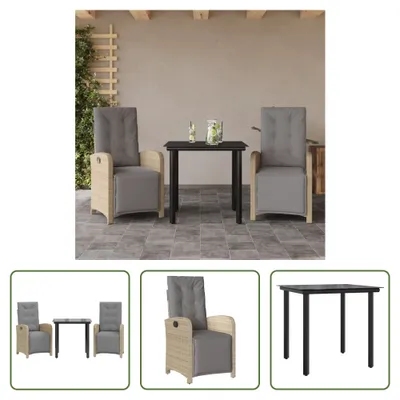 Produktbild von The Living Store 3-tlg. Bistro-Set mit Kissen Beige Poly Rattan
