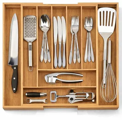 Produktbild von Famanu Bestecklade Organizer aus Bambus, ausziehbar von 33,5 bis 50 cm - für die Küche