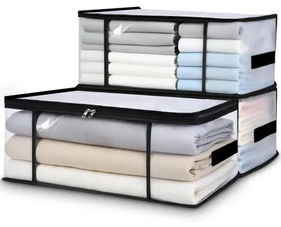 3 Aufbewahrungsboxen, transparent, 35 l, faltbar, mit Griffen