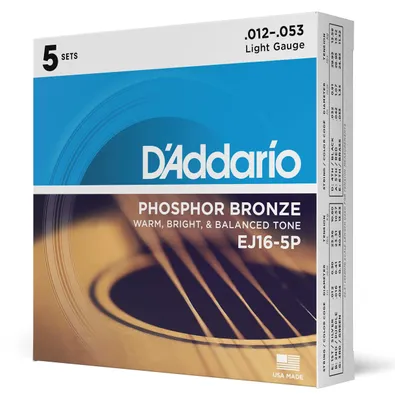 Produktbild von D'Addario EJ16-5P Phosphorbronze-Saiten für Akustikgitarren, Light, 12-53, 5 Sets