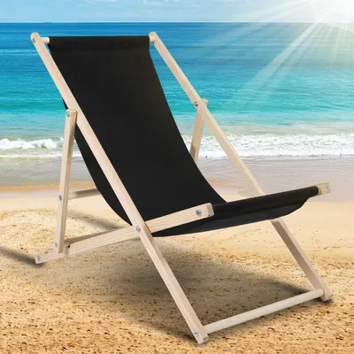 Produktbild von Aopunly Liegestuhl Gartenstuhl Klappstuhl Kieferholz Holz Klappbar Relax Stoff Deck schwarz
