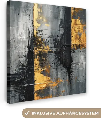 Produktbild von MuchoWow® - Leinwandbilder - Modern - Gold - Grau - Gemustert, Wandbild, Wanddeko Bilder Wohnzimmer, 90x90cm