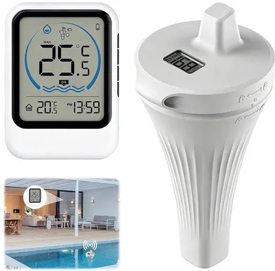 Produktbild von Drahtlose digitale Schwimmbadthermometer – IP68 wasserdichte Thermometer – schwimmfähig mit LCD-Display – für Schwimmbad, Teich, Whirlpool, Aquarium