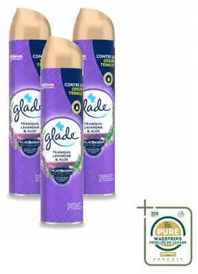 Zdjęcie produktu dla 3 sztuki sprayu do pomieszczeń Glade – lawenda i aloes – 300 ml – zestaw ekonomiczny