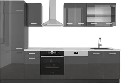 Produktbild von Küchenzeile Vicco R-Line Anthrazit Hochglanz/Anthrazit 300 cm , AP Marmor, Model 53658