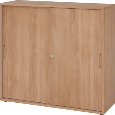 Produktbild von bümö Schiebetürenschrank office - 3 Ordnerhöhen - Nachbildung: Nussbaum, Griff: Bügelgriff (Metall)