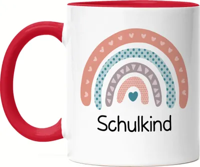 Produktbild von Schulkind Tasse Rot  Einschulungsgeschenk Grundschule 1. Klasse Schulstart Herzen Motiv