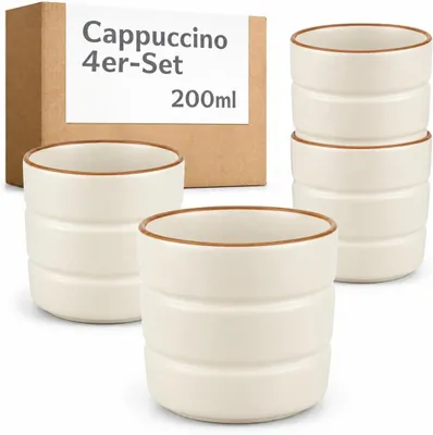 Produktbild von Cosumy 4er Cappuccino Tassen Set Beige - 200ml Kaffee Tasse aus Keramik
