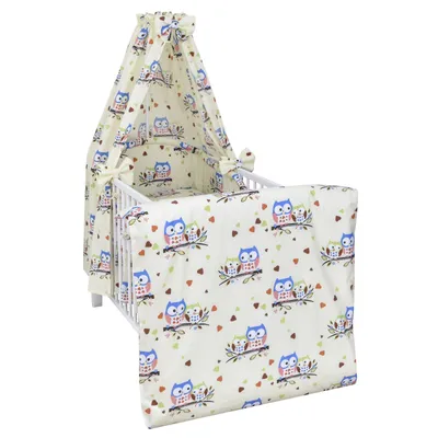 Produktbild von Baby-Delux Baby Bettwäsche Bettset 5-tlg Bettausstattung Nestchen Vollstoffhimmel Eulenpaar beige