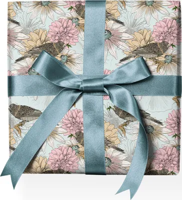 Produktbild von Blüten Vogel Geschenkpapier mit illustrierten Blumen und Vögeln,  - G23005, 32 x 48cm