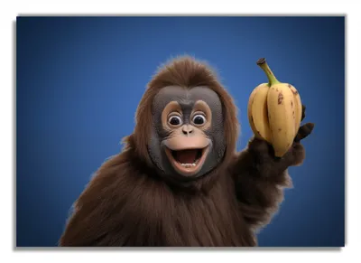 Produktbild von Wallario Poster - Lustiger Affe mit Bananen, Kunstdruck Größe: 70 x 100 cm
