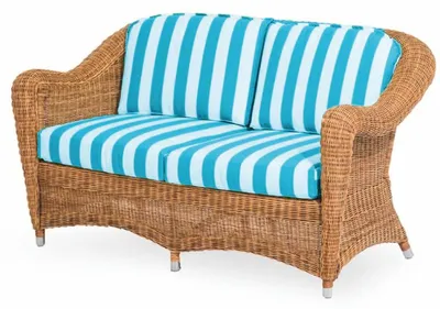Produktbild von Casa Padrino Luxus Rattan 2er Sofa Honigfarben / Weiß / Blau 140 cm - Rattan Möbel