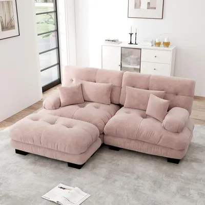 Produktbild von STILVORA Cloud Ecksofa mit breiten Armlehnen und Ottoman, Doppelsofa mit 2 Lendenkissen Loungesofa mit 2 Dekokissen, Polstersofa für Wohnzimmer, Chenille