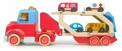 Produktbild von Askato Großer Holz-Tieflader mit Autos Spielzeug