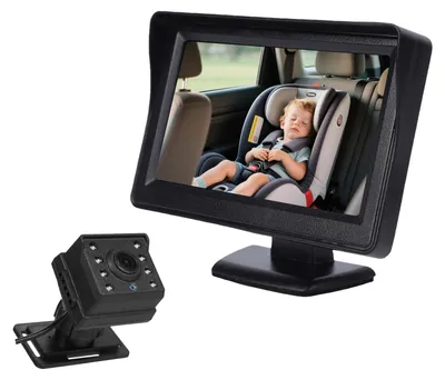 Obrázok produktu pre Detská kamera do auta s 4,3-palcovým monitorom, zadná kamera na zadné sedadlo s rozlíšením 1080p a nočným videním, otočná o 360°, uhol záberu 150°, USB konektor pre novorodencov