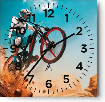 Produktbild von Wanduhr - Quadrat - Glasuhr - Fahrrad Sport Helm - 40x40cm - Schleichendes Uhrwerk - Lautlos - zum Aufhängen bereit - Dekoration Modern - Wanddekoration aus Glas - C4AC40x40-4098