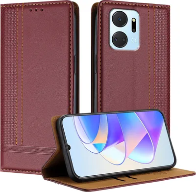 Produktbild von Handyhülle für Honor X7A Leder Flip Klappbare Schutzhülle mit Standfunktion Dunkelrot