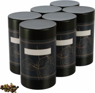 Produktbild von Dosenritter | 6 x runde Gewürzdose / Teedose, inkl. 6 klassisch florale-Etiketten | aromadicht aus Metall für je 140g Earl Gre | 12.8 x 7.4 cm (H,ø)