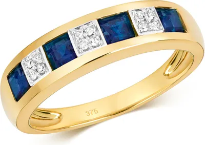 Image de Bague Femme Semi Pavée Or 375/1000 et Diamant Brillant 0.06 Carat avec Saphir, 49 (15.6); TRS28947RSJ