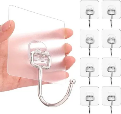 Produktbild von 8 Stück schwere Wandhalterungen - max. 15 kg selbstklebend groß Kunststoff transparent wasserdicht für Wohnzimmer Küche Badezimmer Büro