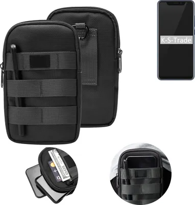 Produktbild von K-S-Trade Holster Gürtel Tasche kompatibel mit ZTE Axon 9 Pro Handy Tasche Schutz Hülle dunkel-grau viele Fächer, 1x