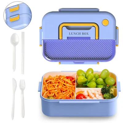 Produktbild von Lunchbox 2-in-1 auslaufsicher – Doppellagig, 4-teiliges Besteck | Mikrowellenfest, spülmaschinenfest