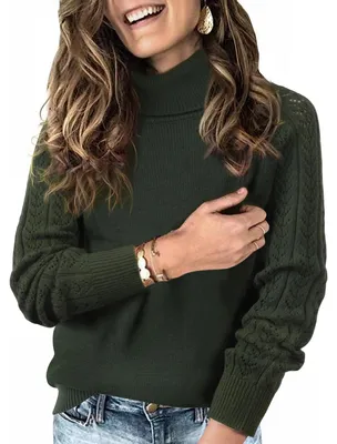 Productafbeelding van Tanmolo Pullover voor dames, wollen coltrui met lange mouwen en gebreide mouwen met open structuur